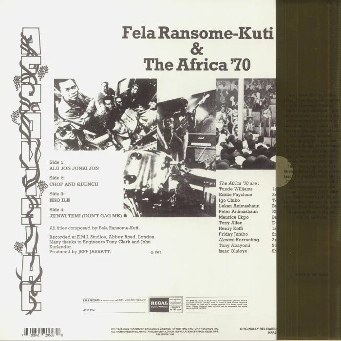 Обратная сторона обложки — Fela KUTI & THE AFRICA '70 — Afrodisiac (50th Anniversary Edition)