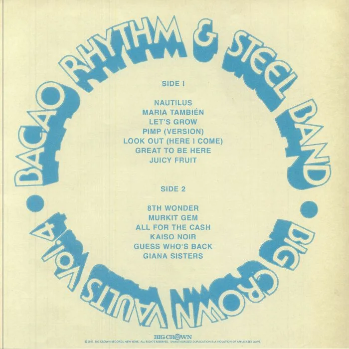 Обратная сторона обложки — BACAO RHYTHM & STEEL BAND — Big Crown Vaults Vol 4