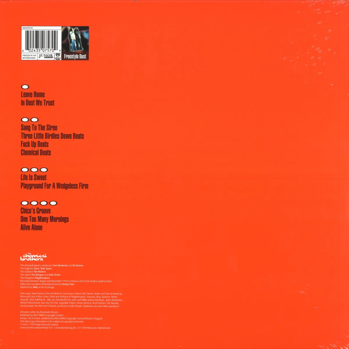 Back cover — Chemical Brothers — Exit Planet Dust LP 2x12"