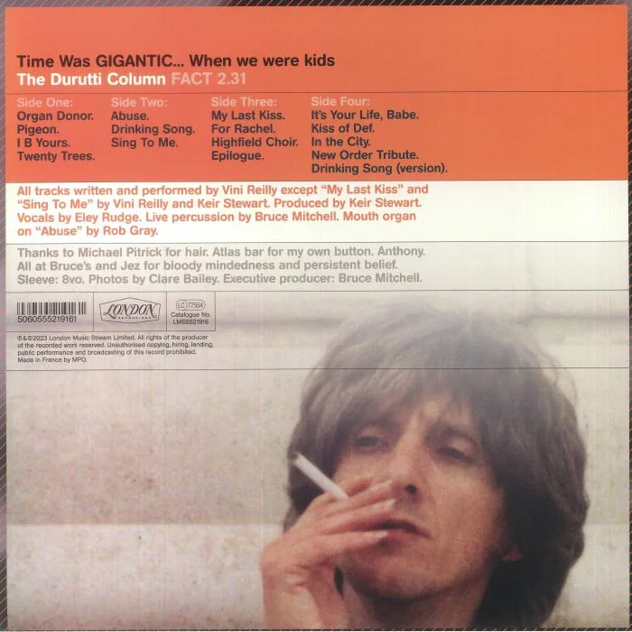 Back cover — The DURUTTI COLUMN — Time Was Gigantic When We Were Kids