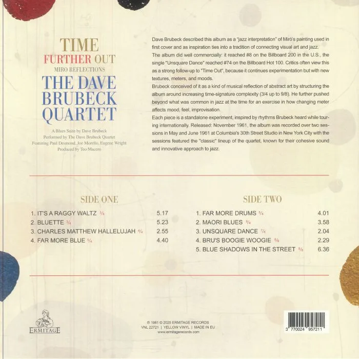 Обратная сторона обложки — The DAVE BRUBECK QUARTET — Time Further Out: Miro Reflections (Special Edition)