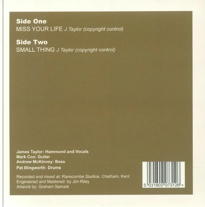 Back cover — The JAMES TAYLOR QUARTET — Miss Your Life
