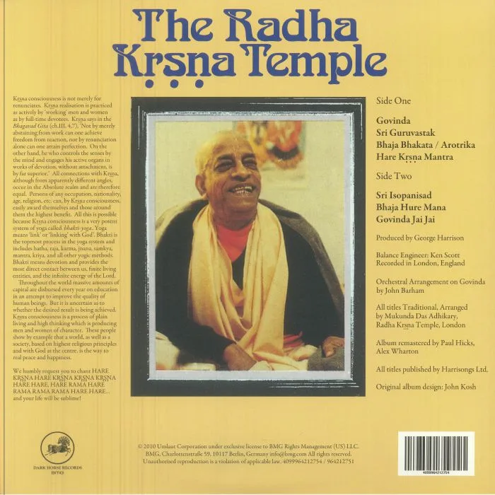Обратная сторона обложки — The RADHA KRSNA TEMPLE — The Radha Krsna Temple (Record Store Day RSD 2026)