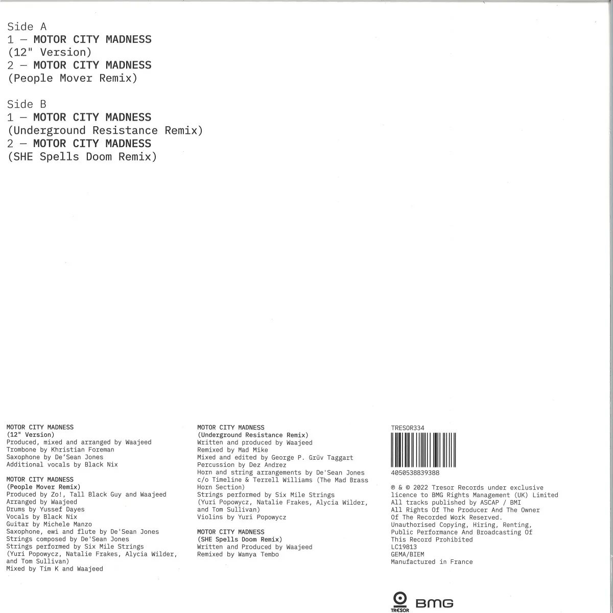 Обратная сторона обложки — Waajeed — Motor City Madness (Remixes)