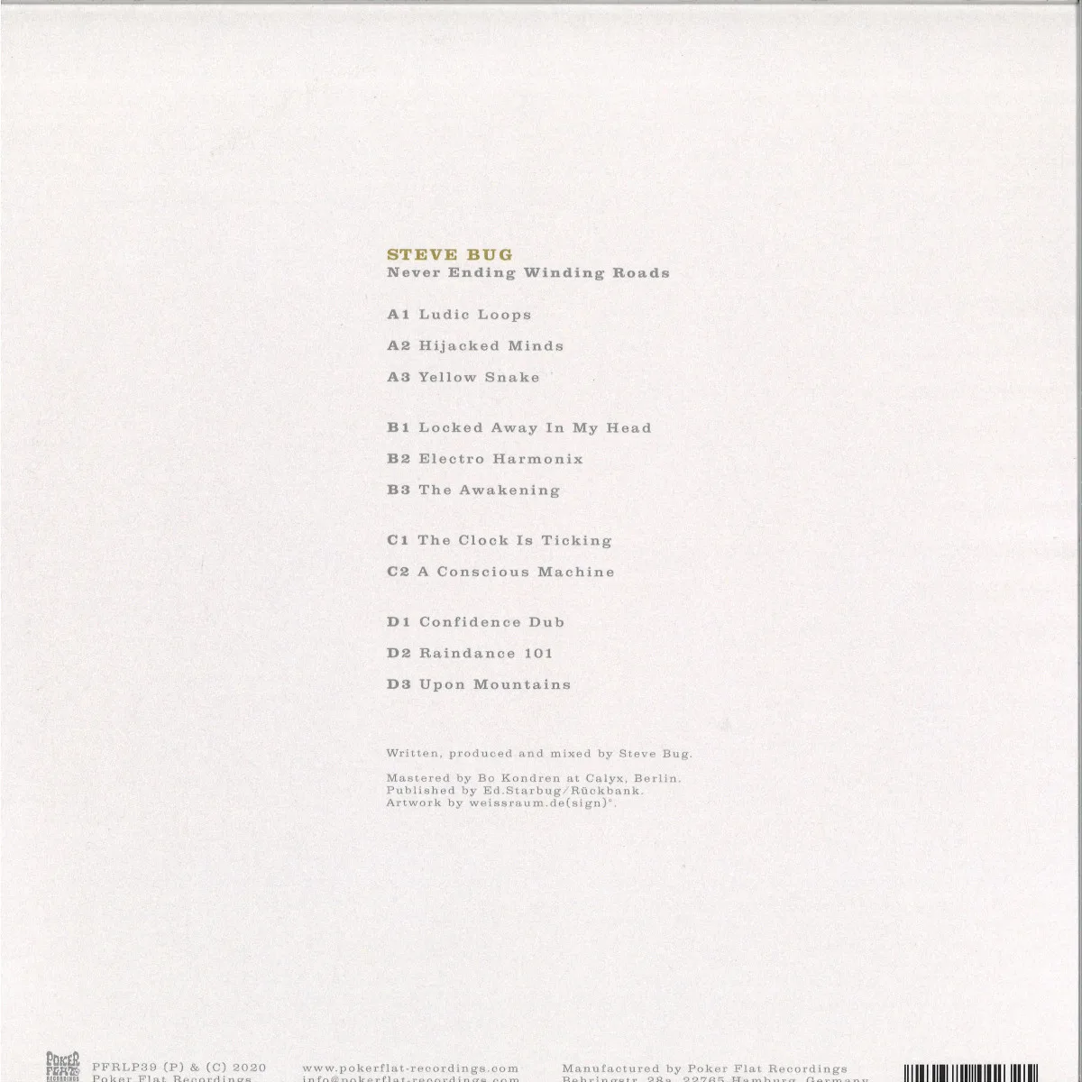 Back cover — Steve Bug — Never Ending Winding Roads 2x12"