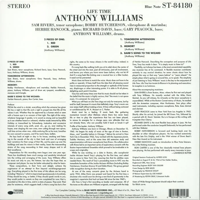 Back cover — Anthony WILLIAMS — Life Time (Tone Poet Series)