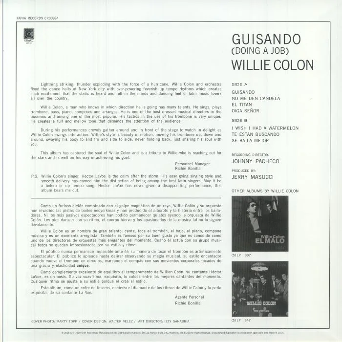Обратная сторона обложки — Willie COLON / HECTOR LAVOE — Guisando (Doing A Job) (reissue)