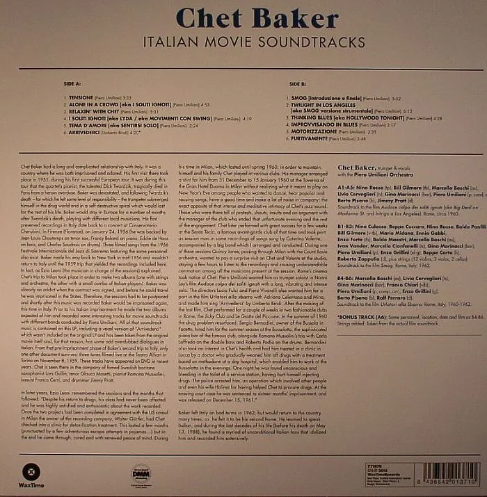 Обратная сторона обложки — Chet BAKER — Italian Movie Soundtracks (remastered)