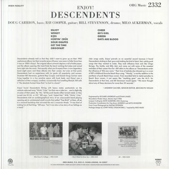 Обратная сторона обложки — DESCENDENTS — Enjoy! (Punk Note Edition)