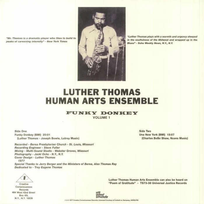 Back cover — LUTHER THOMAS HUMAN ARTS ENSEMBLE / THE SAINT LOUIS MISSOURI CREATIVE ENSEMBLE — Funky Donkey Vol 1 (remastered)