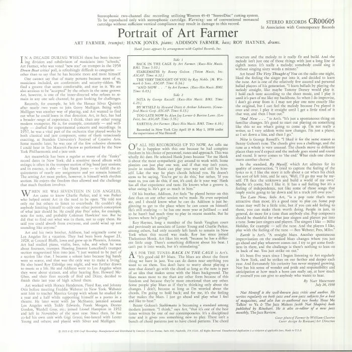 Обратная сторона обложки — Art FARMER — Portrait Of Art Farmer