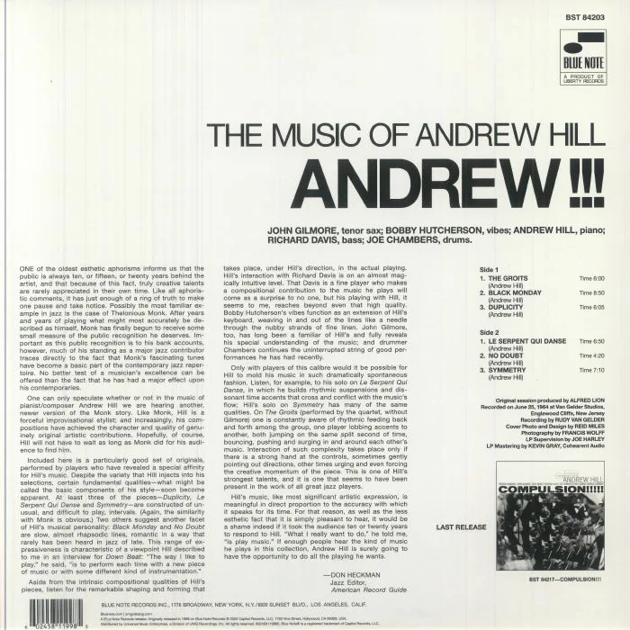 Back cover — Andrew HILL — Andrew!!! (Tone Poet Series)