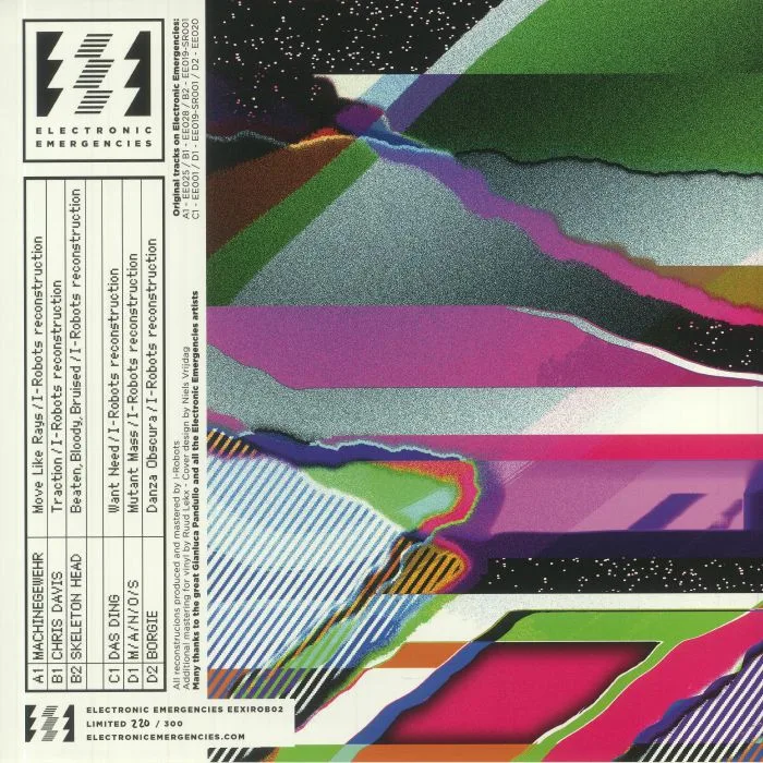 Back cover — MACHINEGEWEHR / CHRIS DAVIS / SKELETON HEAD / DAS DING / MANOS / BORGIE — Electronic Emergencies Reconstructed By I Robots