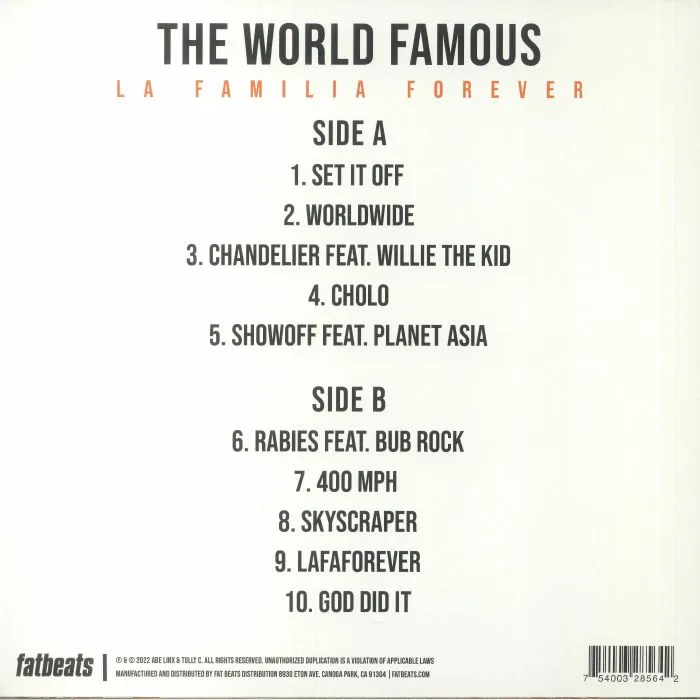 Back cover — ABE LINX / TULLY C — The World Famous La Familia Forever