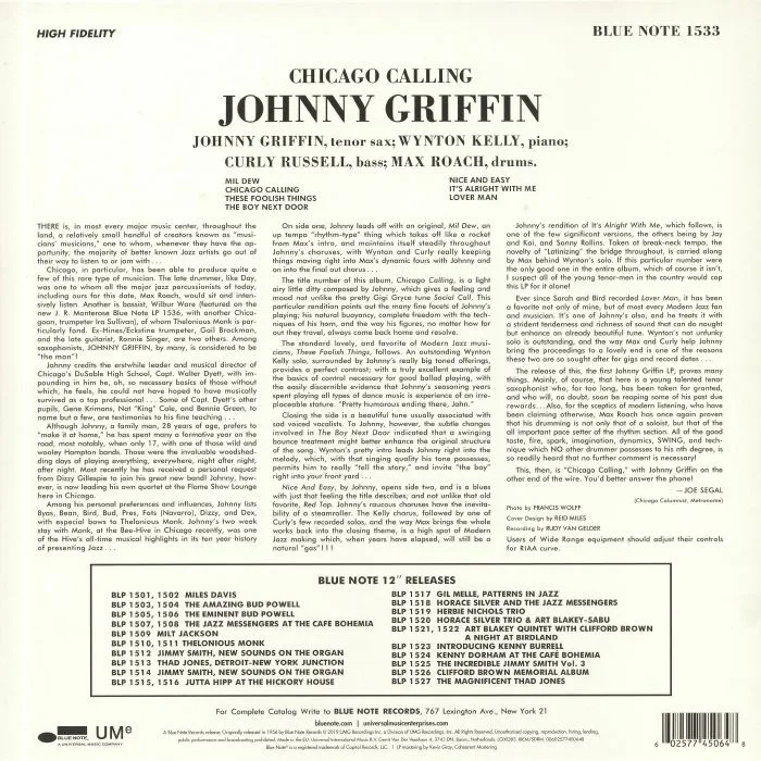 Back cover — Johnny GRIFFIN — Introducing Johnny Griffin (reissue)