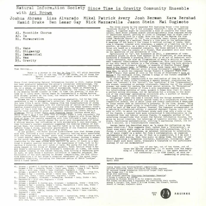 Обратная сторона обложки — NATURAL INFORMATION SOCIETY — Since Time Is Gravity