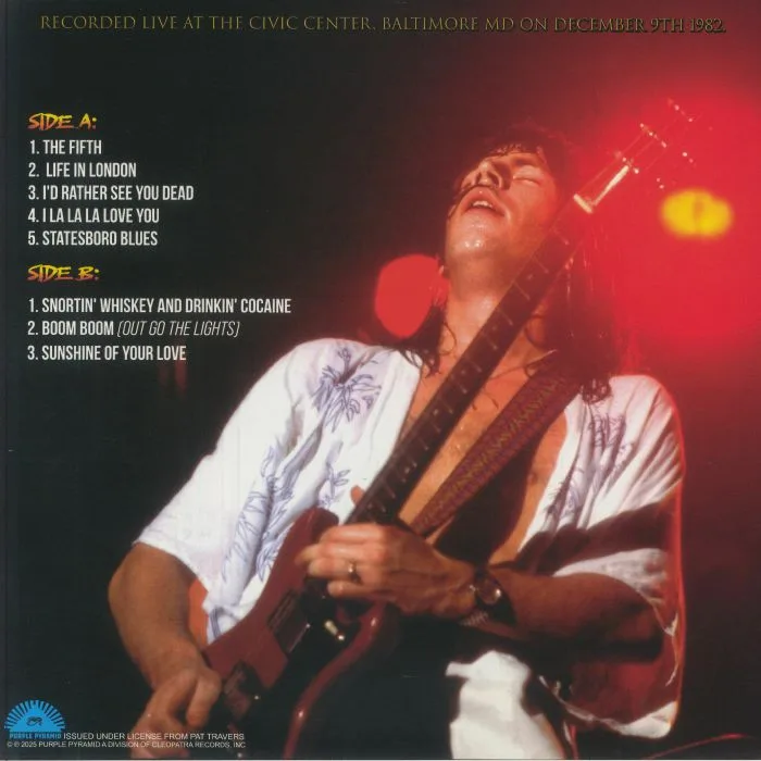 Обратная сторона обложки — Pat TRAVERS — Live In Baltimore 1982