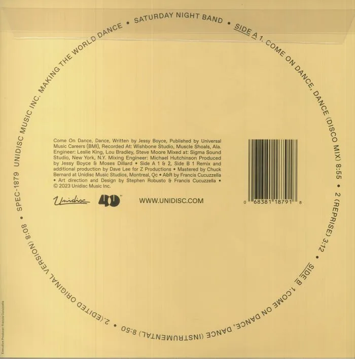 Back cover — SATURDAY NIGHT BAND — Come On Dance Dance