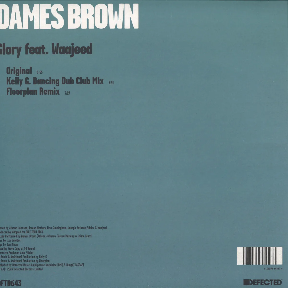 Back cover — Dames Brown ft. Waajeed — Glory