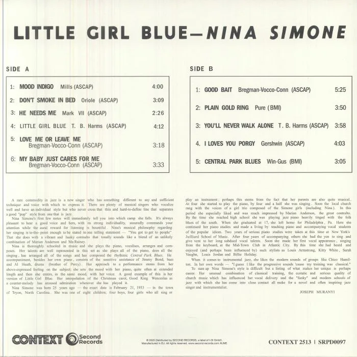 Обратная сторона обложки — Nina SIMONE — Little Girl Blue (reissue)