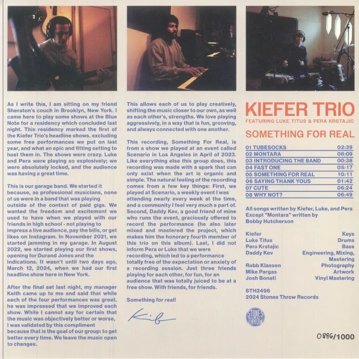 Обратная сторона обложки — KIEFER TRIO — Something For Real