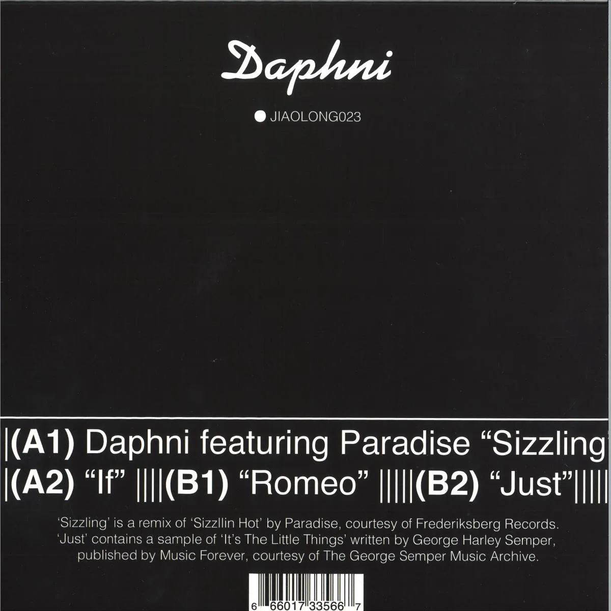 Обратная сторона обложки — Daphni — Sizzling EP
