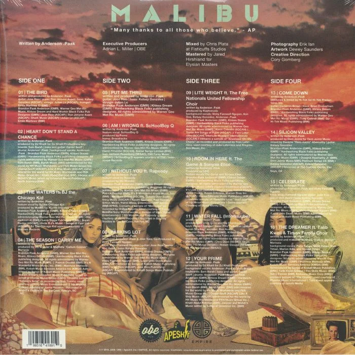 Back cover — Anderson PAAK — Malibu (10 Year Anniversary)