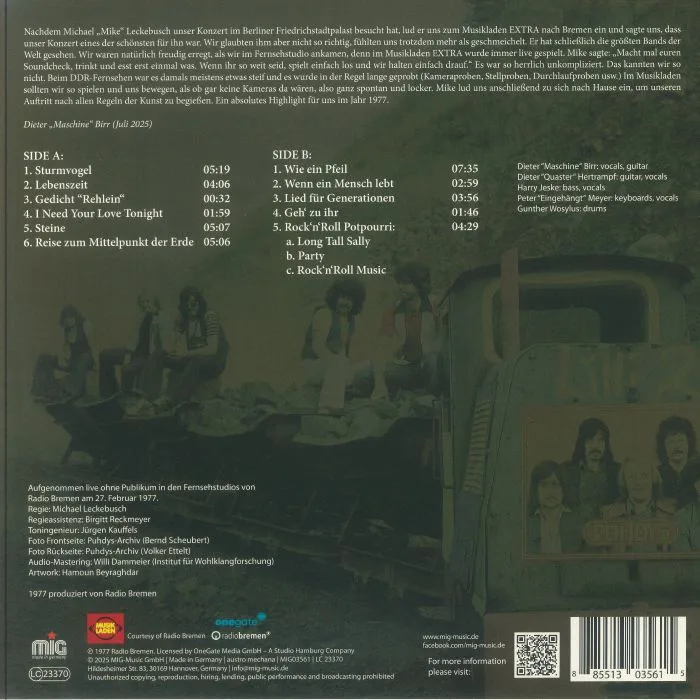 Back cover — PUHDYS — Live At Musikladen Extra 1977