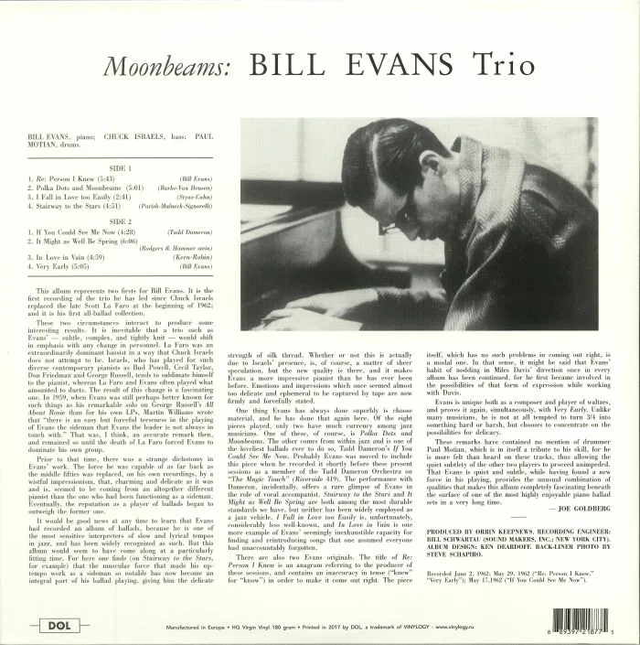 Back cover — BILL EVANS TRIO — Moon Beams (reissue)