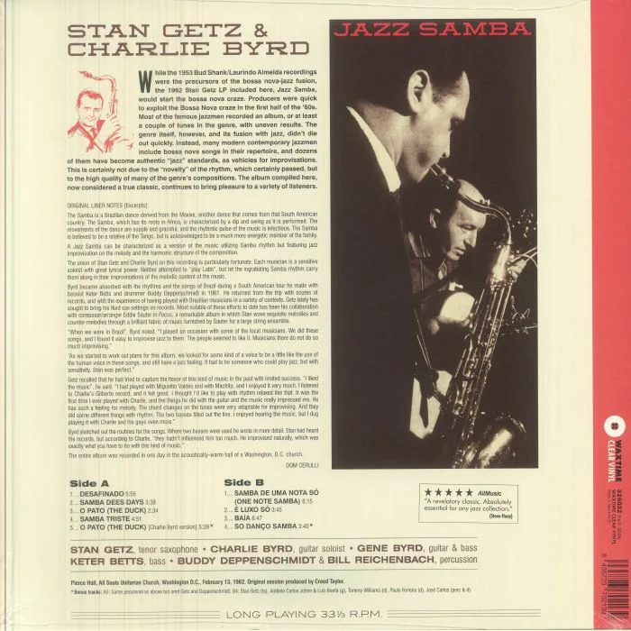 Back cover — Stan GETZ / CHARLIE BYRD — Jazz Samba (reissue)