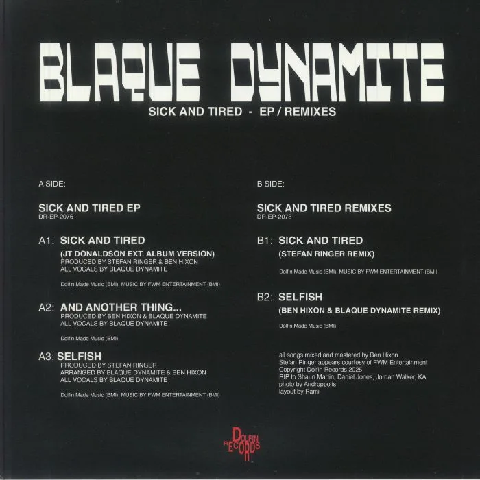 Back cover — BLAQUE DYNAMITE — Sick & Tired