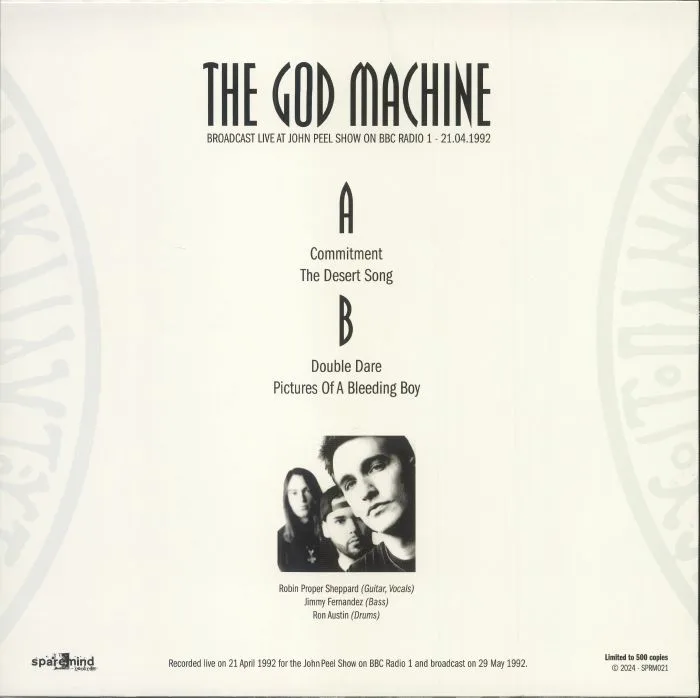 Back cover — The GOD MACHINE — Broadcast Live At John Peel Show On BBC Radio 1 21 / 04 / 1992