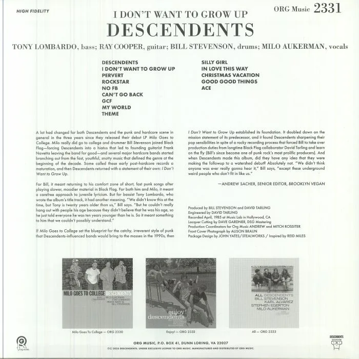 Обратная сторона обложки — DESCENDENTS — I Don't Want To Grow Up (Punk Note Edition)