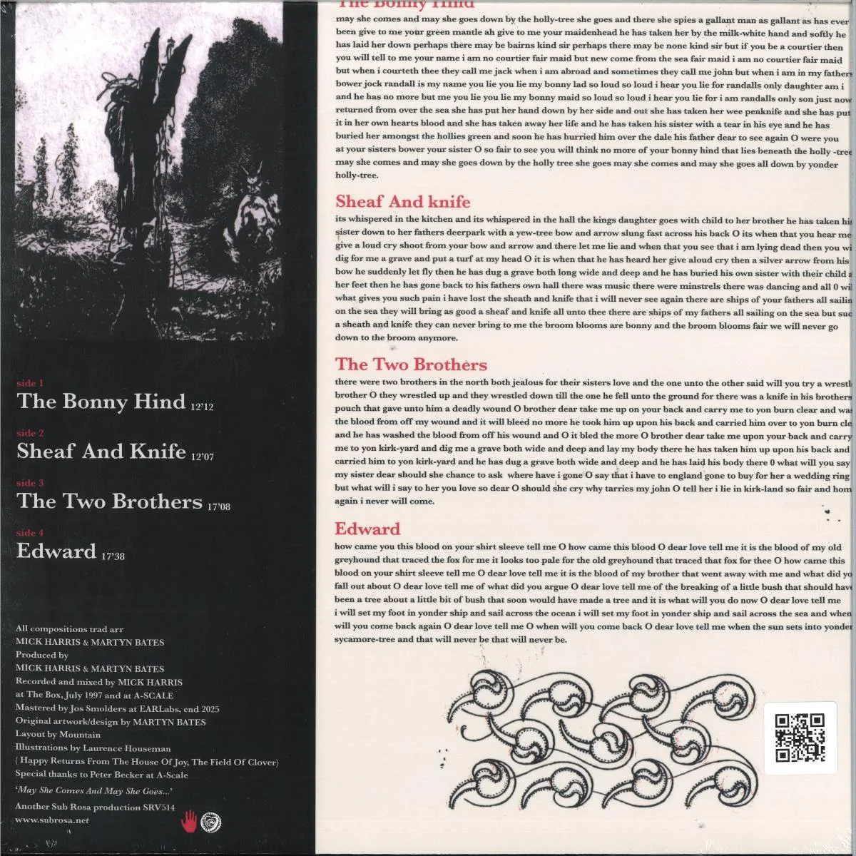 Обратная сторона обложки — Mick Harris / Martyn Bates — Murder Ballads [Incest Songs] LP 2x12"
