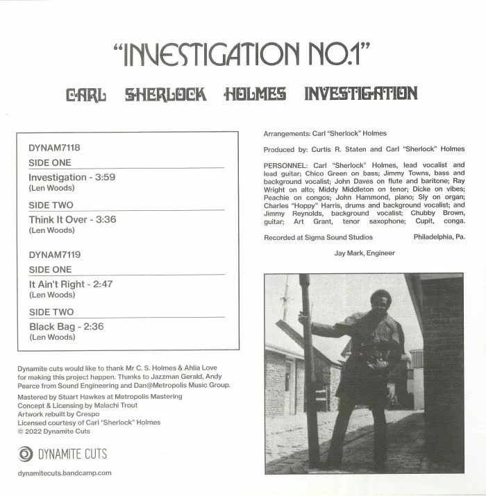 Back cover — CARL SHERLOCK HOLMES INVESTIGATION — Investigation No 1: 45s Collection