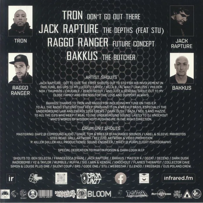 Обратная сторона обложки — TRON / JACK RAPTURE / RAGGO RANGER / BAKKUS — Shadows Move In The Dark
