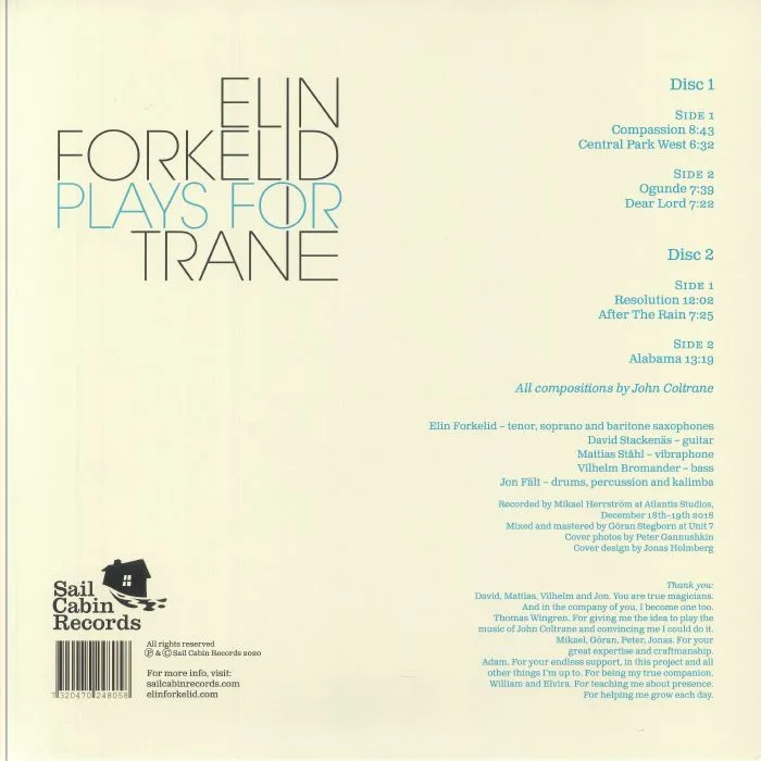 Обратная сторона обложки — Elin FORKELID — Plays For Trane