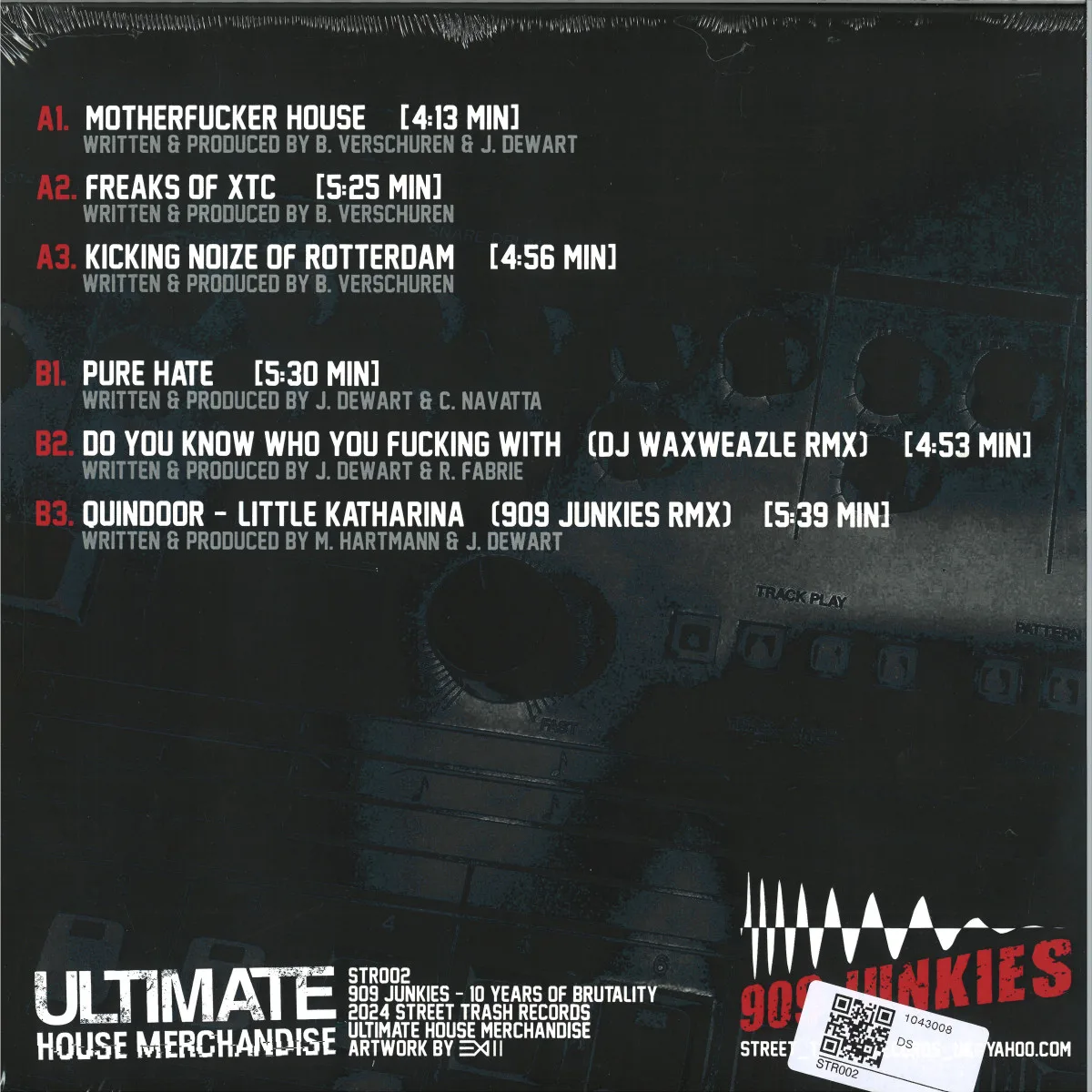 Back cover — 909 Junkies — 10 Years Of Brutality