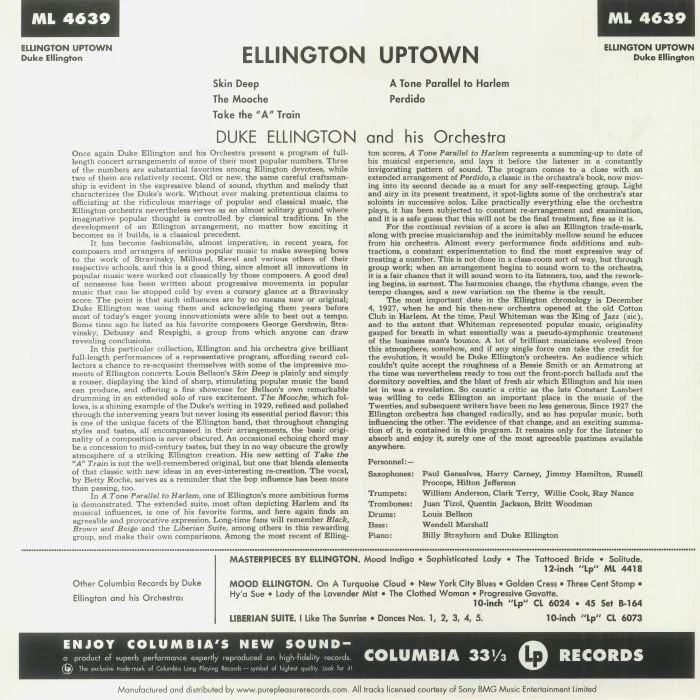 Обратная сторона обложки — Duke ELLINGTON & HIS ORCHESTRA — Ellington Uptown (remastered)