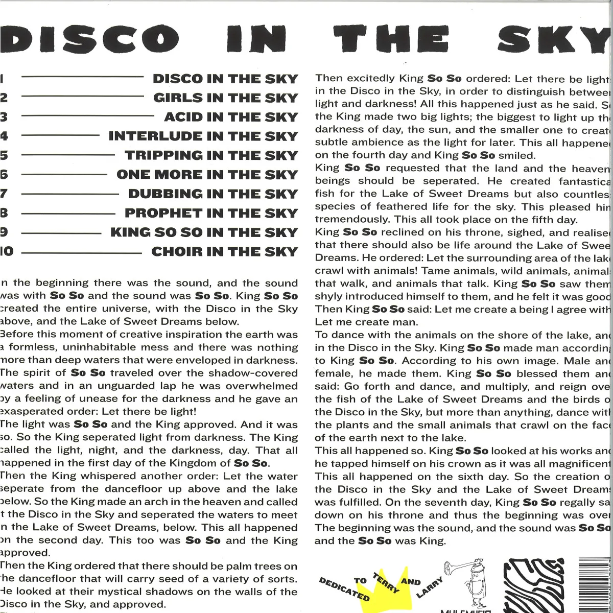 Обратная сторона обложки — King So So — Disco In The Sky 2x12"