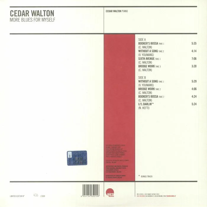 Обратная сторона обложки — Cedar WALTON — More Blues For Myself (Record Store Day RSD 2023)