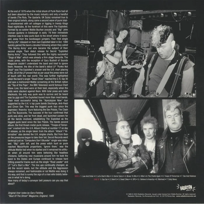 Back cover — The EXPLOITED — Live Lewd Lust (reissue)