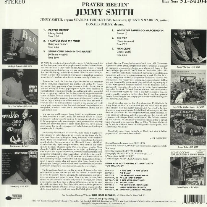 Back cover — Jimmy SMITH / STANLEY TURRENTINE — Prayer Meetin' (Tone Poet Series) (reissue)