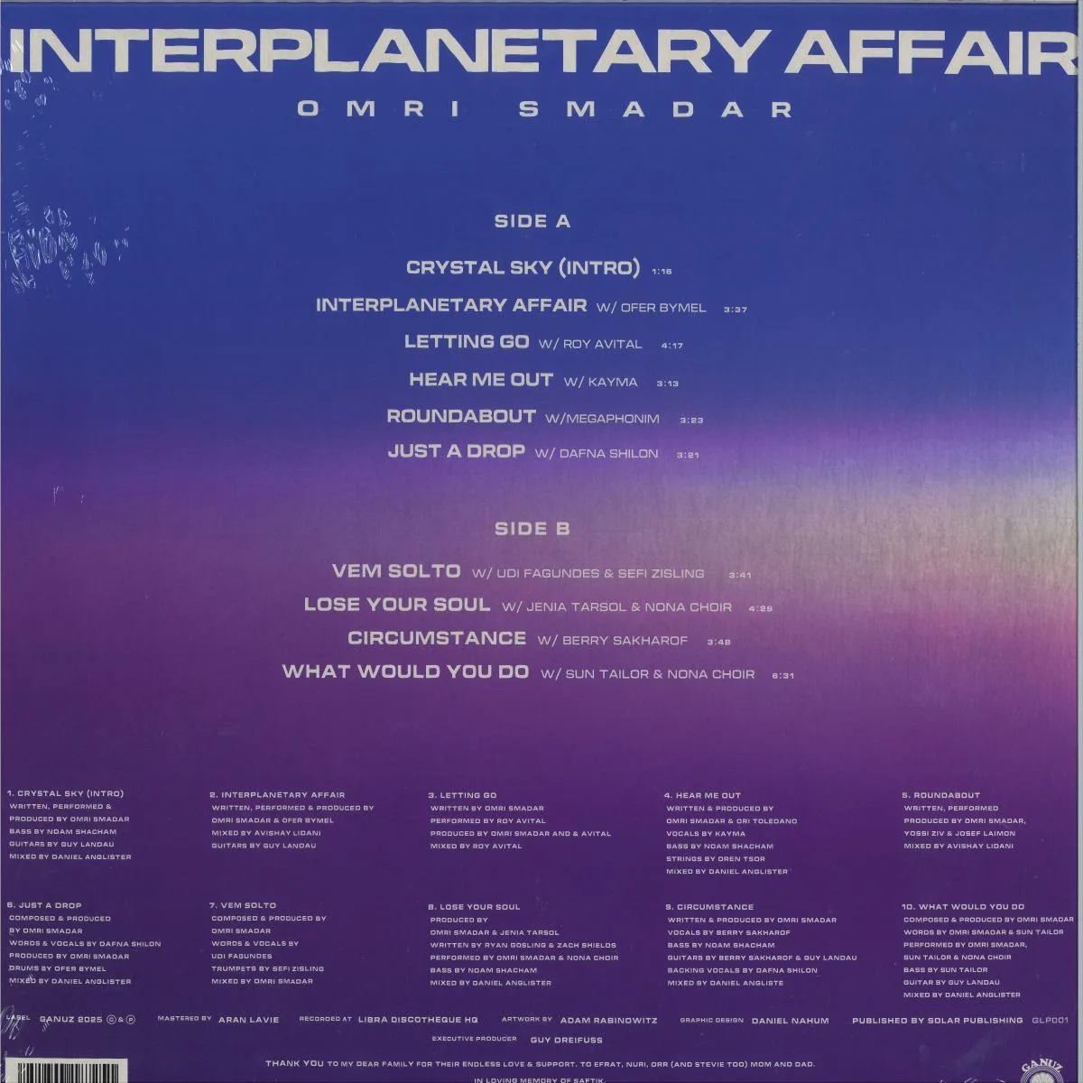 Обратная сторона обложки — Omri Smadar — Interplanetary Affair LP