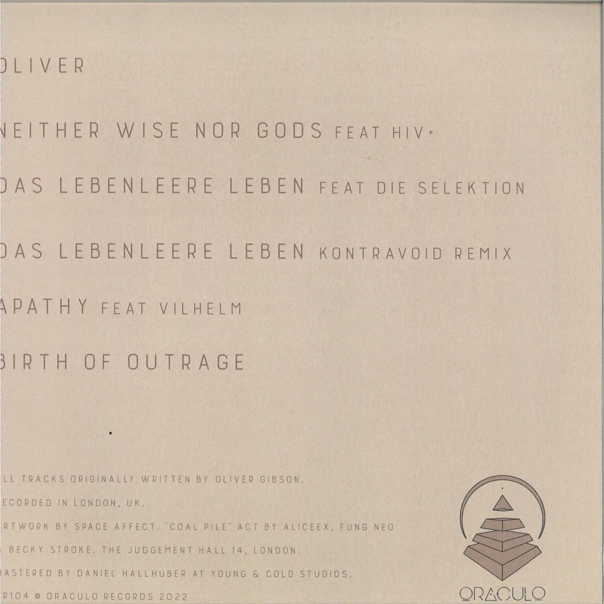 Back cover — Oliver — NEITHER WISE NOR GODS EP