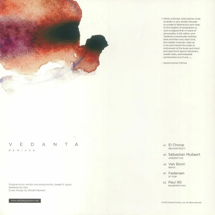 Обратная сторона обложки — Joseph S JOYCE — Vedanta Remixed (feat El Choop, Sebastian Mullaert, Van Bonn, Federson, Paul 90 mixes)