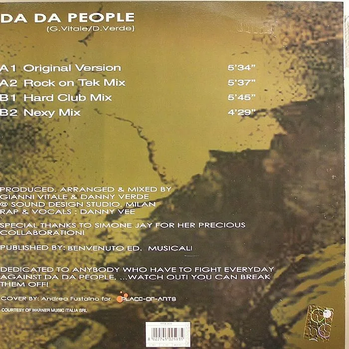 Обратная сторона обложки — VERSO feat DANNY VEE — Do Da People (B-STOCK)