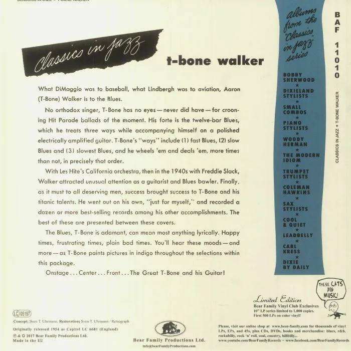 Back cover — T Bone WALKER — Classics In Jazz (reissue)