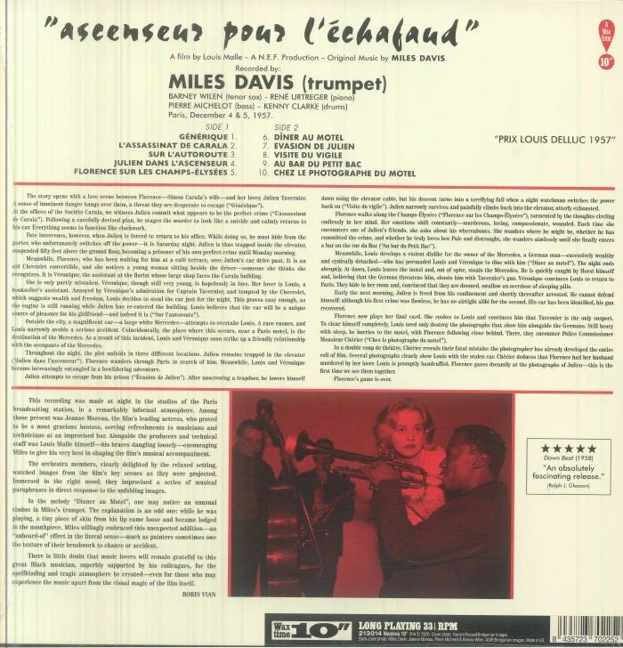 Back cover — Miles DAVIS — Ascenseur Pour L'Echafaud