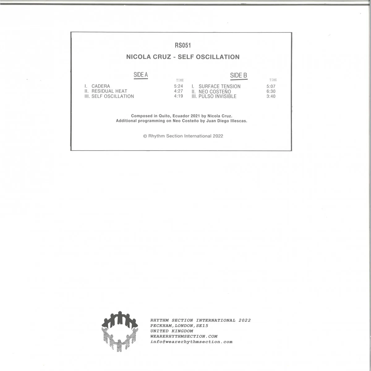 Back cover — Nicola Cruz — Self Oscillation EP
